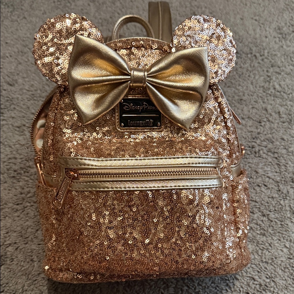 Loungefly Disney Parks Rose Gold Sequin Mini Backpack
